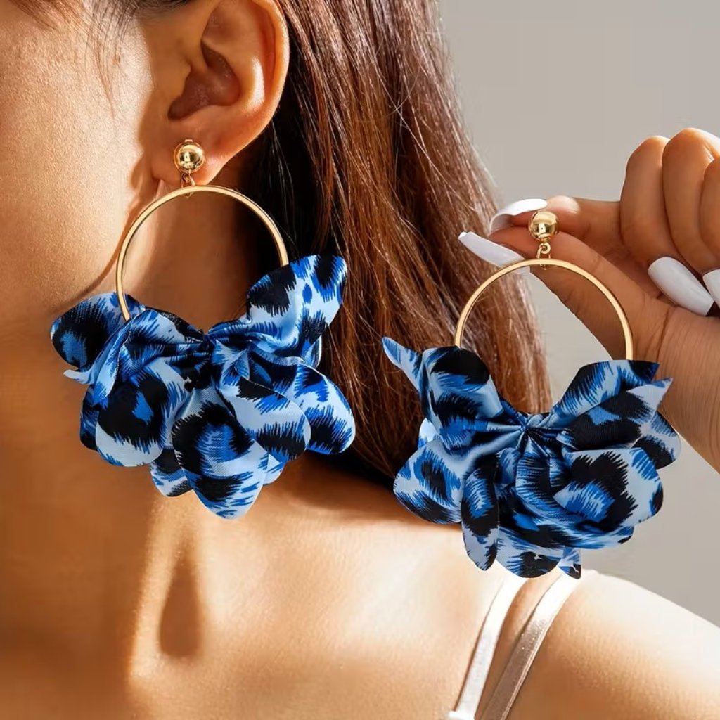 Blue Leopard Print Polyester Dangle Earrings Z169